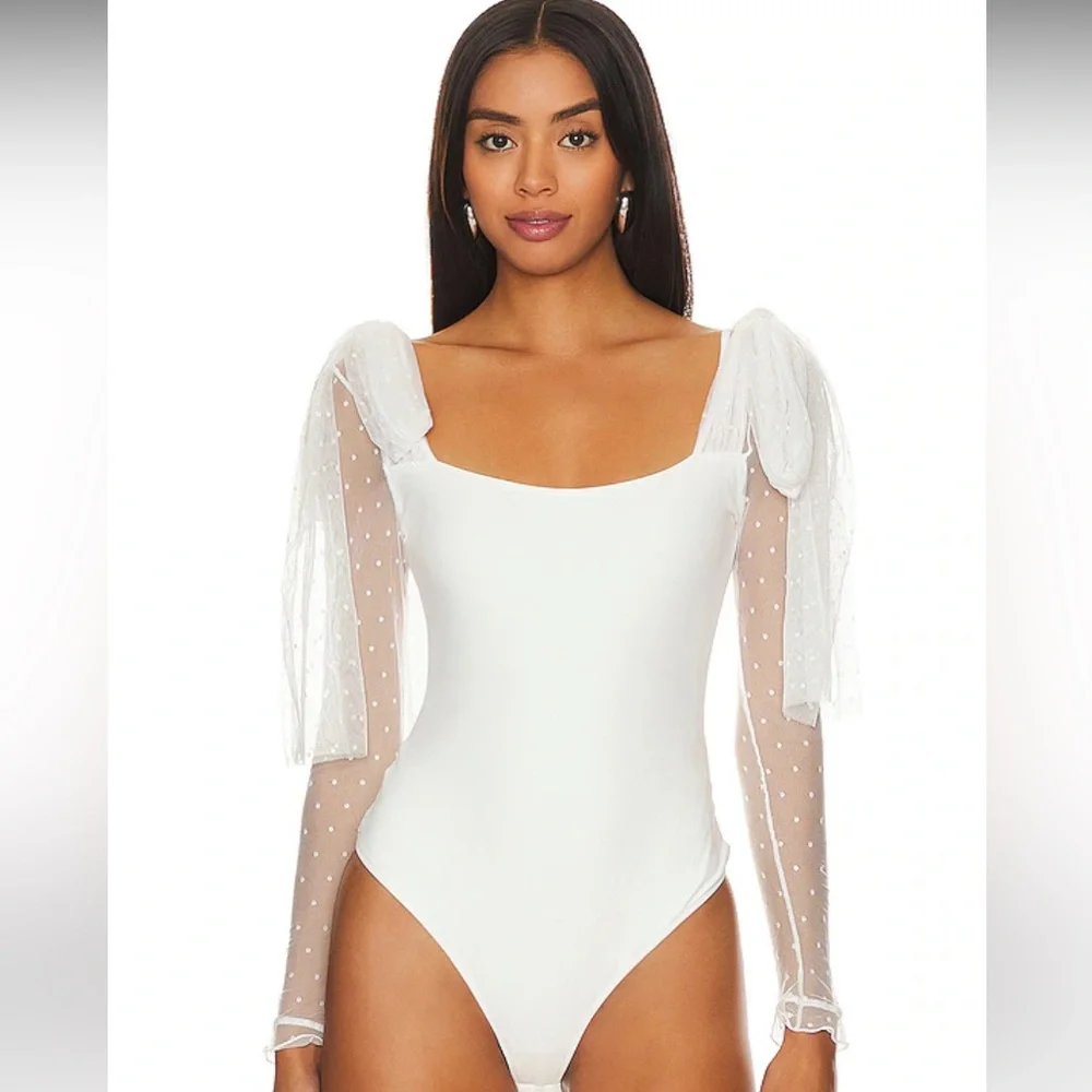 Free People Tongue Tied Bodysuit Chiffon Sheer Sleeves NWT Size XS